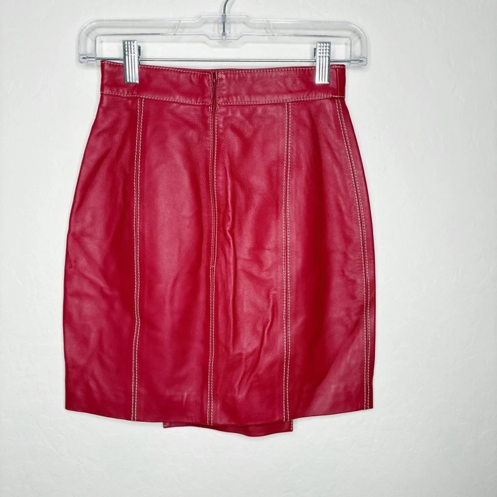 Kirin Peggy Gou Red Leather Mini Skirt Contrast Stitch Size 38 NWT